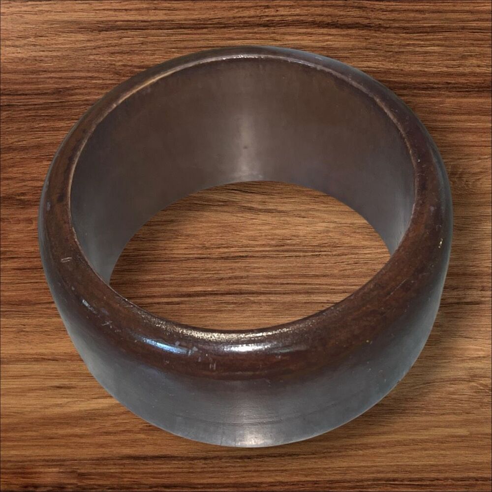 Vintage Chunky Wood Bangle Bracelet Wide Brown Sculptural Boho 8 Inch